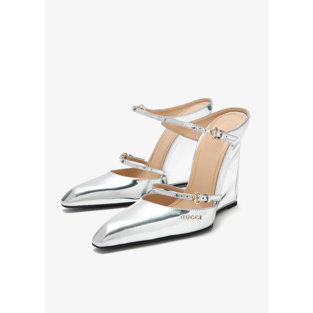 Gucci Logo Leather Wedge Mules SIZE 40 - Picture 4 of 4